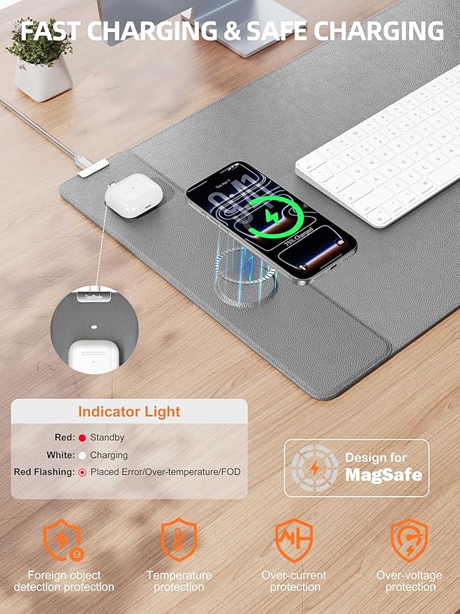 TopMade Mouse Pad with 15W Wireless Charging, XXL Large Leather Desk Mat - Image 2