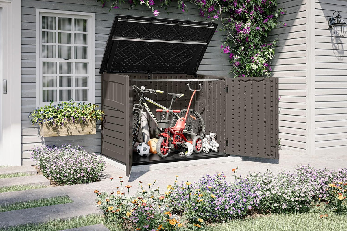suncast 5.9 ft. x 3.7 ft horizontal stow-away, close-up detail