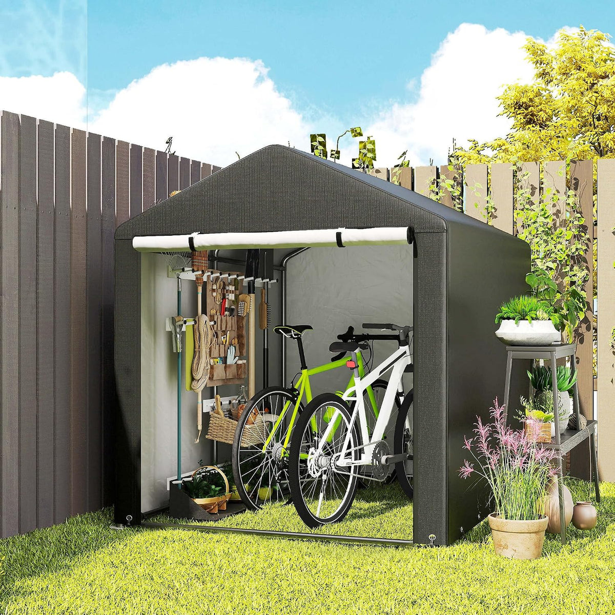 outsunny 5.2 x 7.2 ft portable storage shed, view 9