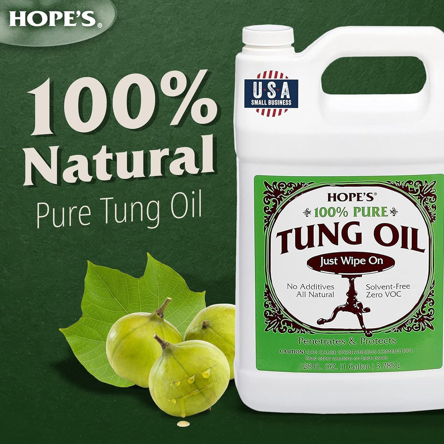 HOPE'S 100% Pure Tung Oil, Food Safe, Premium Waterproof Natural Wood Finish and Sealer for Indoor and Outdoor Projects,128 Fl Oz (2)
