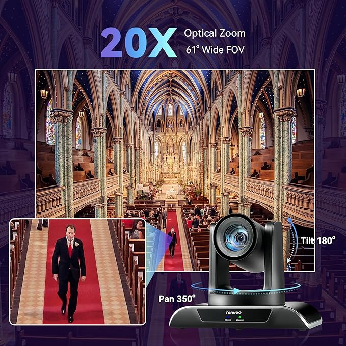 Tenveo HDMI/USB3.0/LAN PTZ Camera AI Humanoid & Face Auto-Tracking, 20X Optical - Image 3