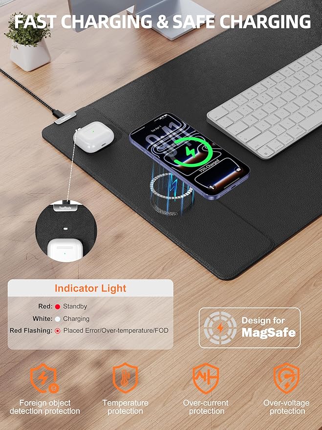 TopMade Mouse Pad with 15W Wireless Charging, XXL Large Leather Desk Mat - Image 2