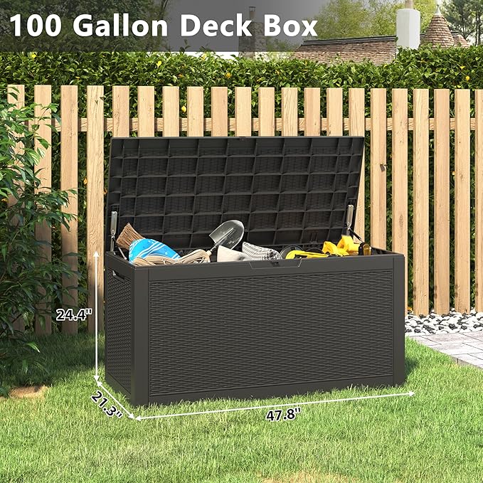 NUNU LAB 102 Gallon Large Waterproof Resin Deck Box, Lockable Outdoor Storage - Image 2