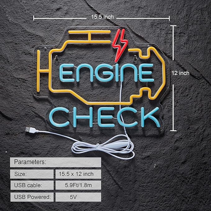 Check Engine Neon Sign for Garage Wall Decor Check Engine Neon Signs Car Auto - Image 2