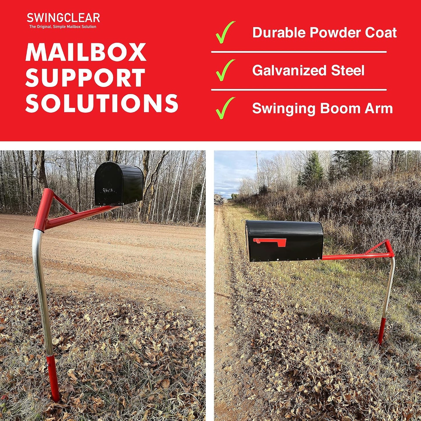 Mailbox Support Post with Swinging Boom Arm, No Dig Post, Galvanized Steel, Ideal for Both Rural and Residential, for All Mailbox Sizes (Accessories Sold Separately), 40 inch (Black)