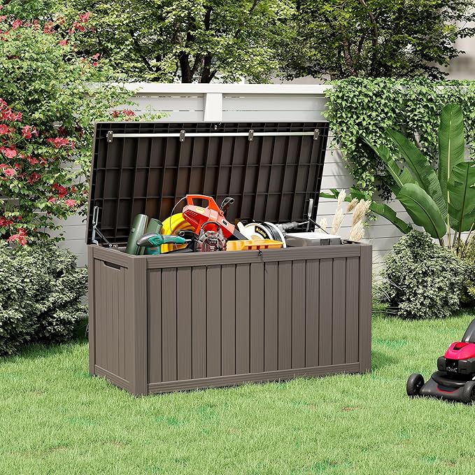 NUNU LAB 151 Gallon Outdoor Storage Box, Resin Large Sturdy Deck Box, Backyard - Image 8
