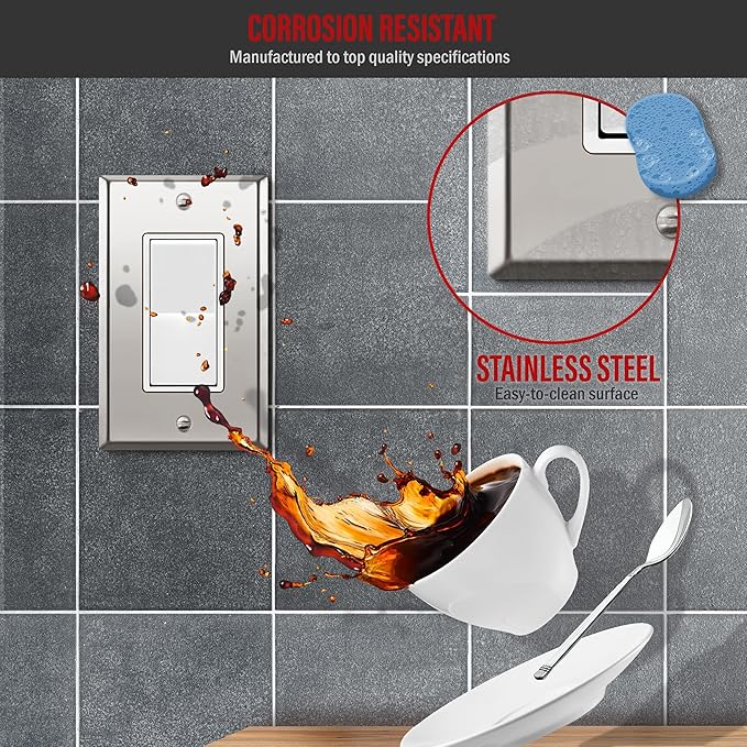 ENERLITES Decorator Switch or Outlet Metal Wall Plate, Stainless Steel 201 - Image 3