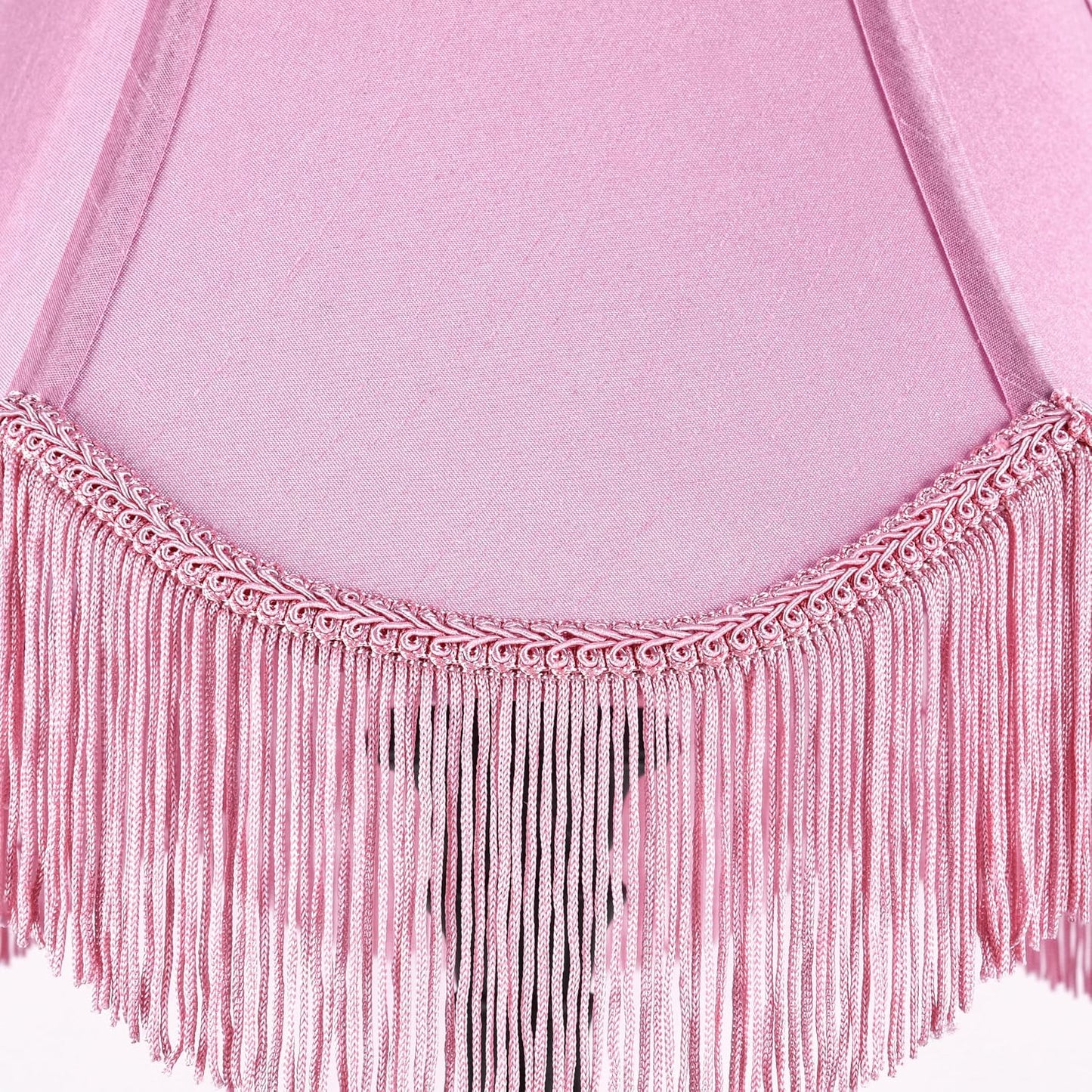 GO&SO Lamp Shades 1PC,6" x 13" x 10.6",Pink Fringe Scalloped Lamp Shade | Hand Crafted,Silk Fabric,Victorian Lamp Shade,Spider Fitter,Bell Lamp Shades for Table Lamps,Easy Assembly