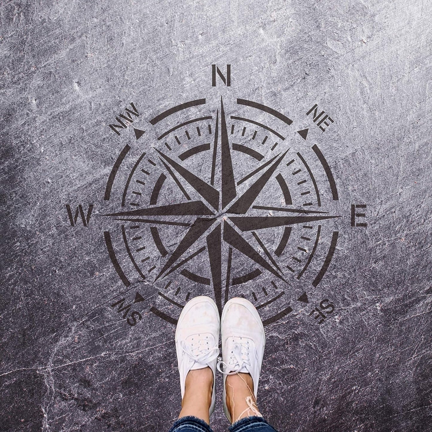 GSS Designs Compass Stencil Large 12x12 Inch Wall Stencil - Reusable Compass Rose Stencil for Painting on Wood Walls Concrete Floor - Mylar Stencil for Walls (SL-116)