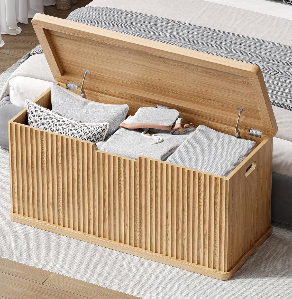 akxomel 37.4" fluted storage chest wooden storage trunk, main product view