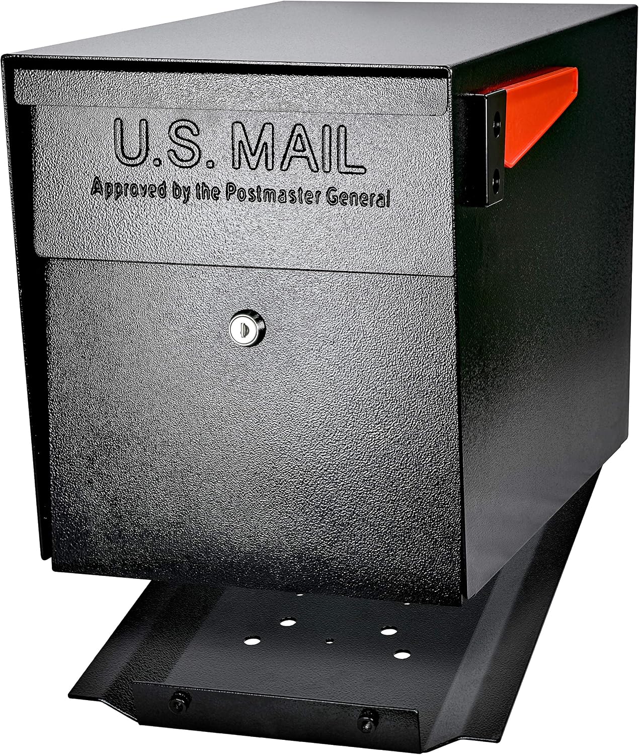 Mail Boss 7106 Curbside Steel Post Mount Security Locking Mailbox, Black, Extra Large, 21 in. D x 11.125 in. W x 13.75 in. H & 7127 Surface Mount, Black Mailbox Post