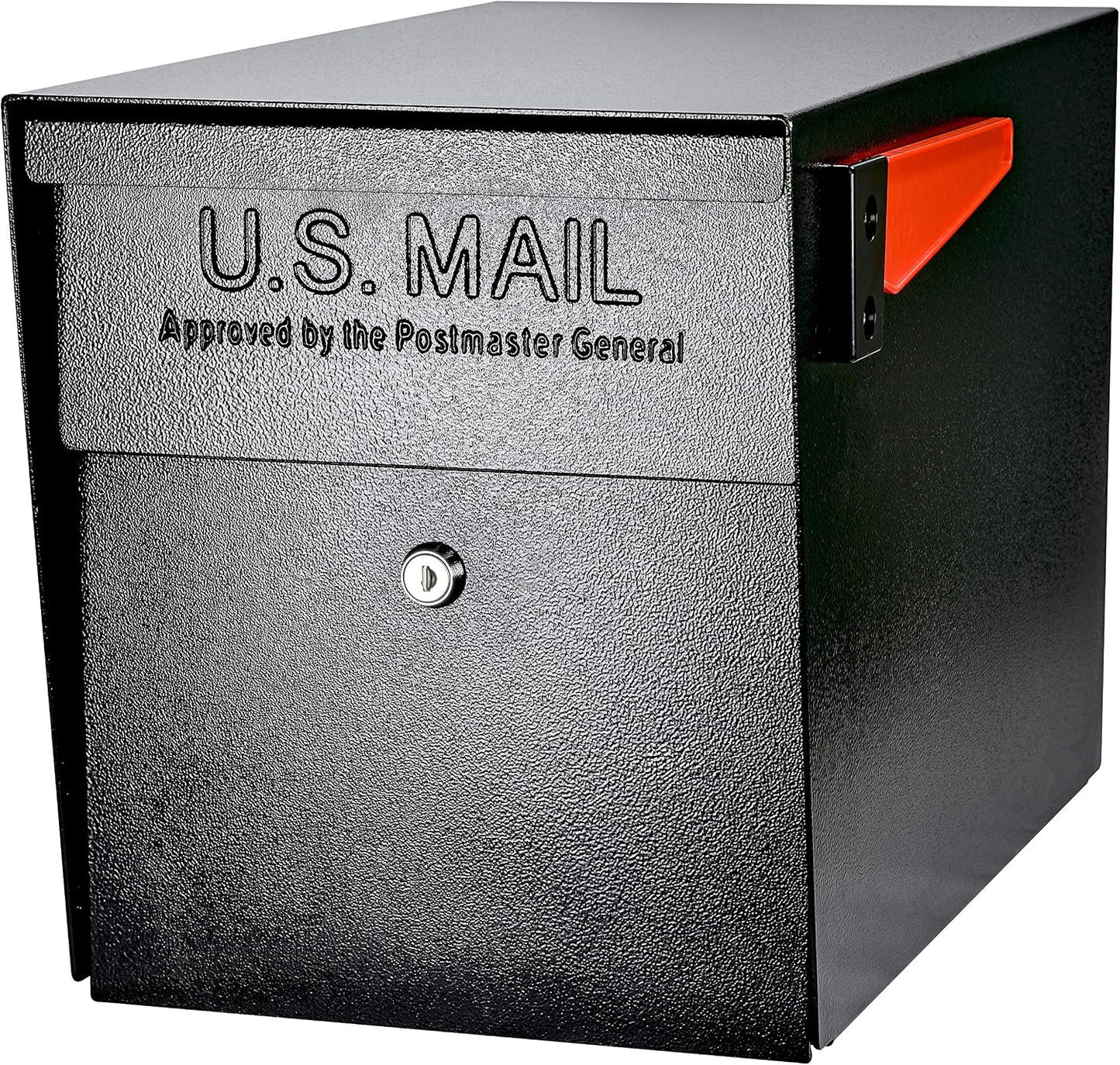 Mail Boss 7106 Curbside Steel Post Mount Security Locking Mailbox, Black, Extra Large, 21 in. D x 11.125 in. W x 13.75 in. H & 7127 Surface Mount, Black Mailbox Post