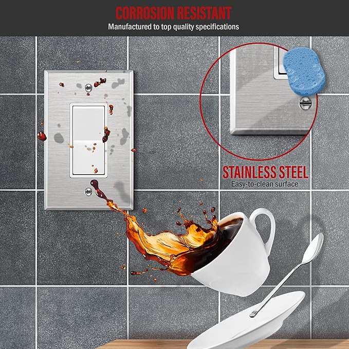 ENERLITES Decorator Switch or Outlet Metal Wall Plate, 430 Stainless Steel - Image 3
